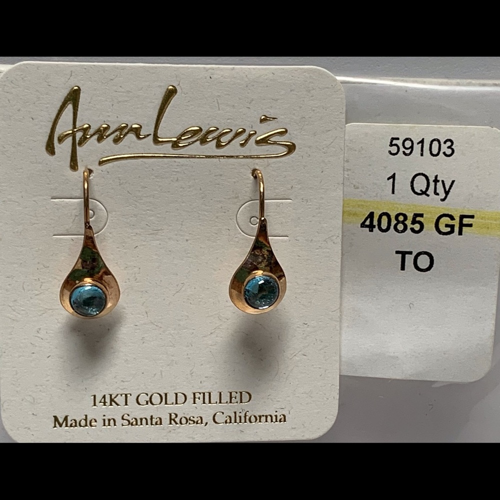 New 3/4” 14k gold filled pierced earrings turquoise aqua 4085GF TO